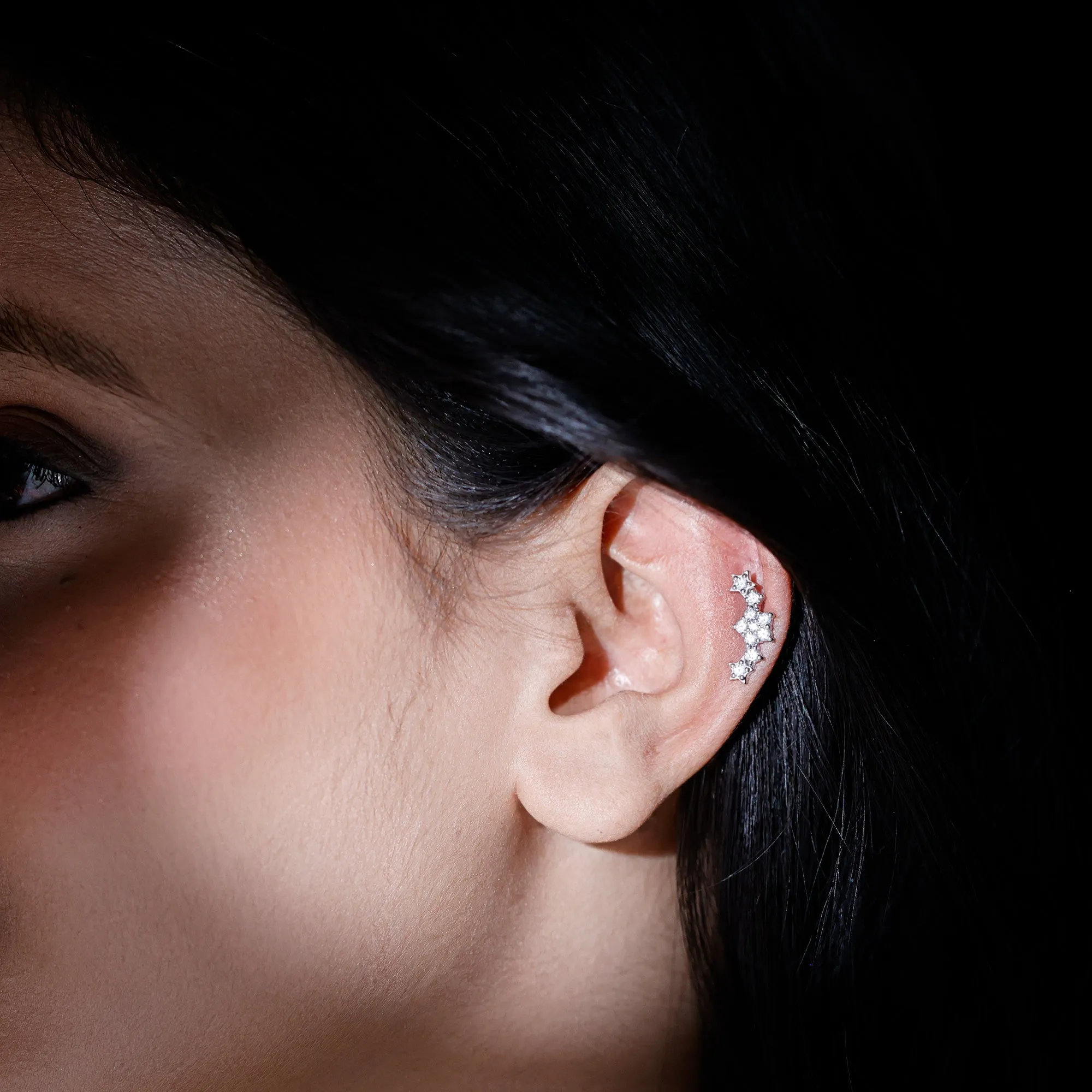 Natural Diamond Star Ear Crawler Earring